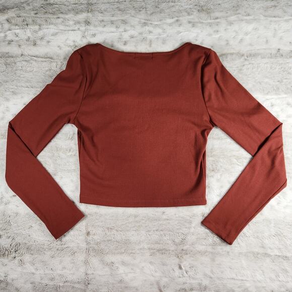 Sozy Penny Chic Red Ribbed Long Sleeve Crop Shirt Size M - Picture 7 of 7